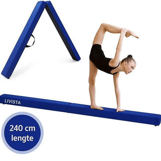 Livista Turnbalk - Voor thuis - Evenwichtsbalk - Balanstrainer - Balans speelgoed - Blauw- 240 cm - Incl. draagtas - Thuis Turnen van Merkloos