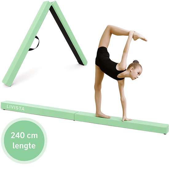 Livista Turnbalk - Voor thuis - Evenwichtsbalk - Balanstrainer - Balans speelgoed - Mintgroen - 240 cm - Incl. draagtas - Thuis Turnen van Merkloos