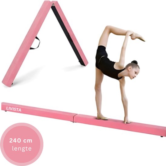 Livista Turnbalk - Voor thuis - Evenwichtsbalk - Balanstrainer - Balans speelgoed - Roze - 240 cm - Incl. draagtas - Thuis Turnen van Merkloos