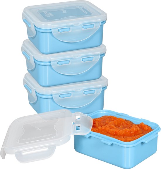 Lock&Lock Bewaarbakjes Babyvoeding - Diepvriesbakjes - Babyhapjes - Melkpoeder - Moedermelk - Invriezen - Snackdoosjes - Lekvrij - Luchtdicht - BPA vrij - 180 ml - Pastel Blauw - Set van 4 stuks - LocknLock van Lock&Lock