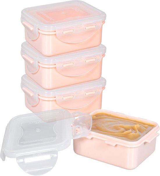 Lock&Lock Bewaarbakjes Babyvoeding - Diepvriesbakjes - Babyhapjes - Melkpoeder - Moedermelk - Invriezen - Snackdoosjes - Lekvrij - Luchtdicht - BPA vrij - 180 ml - Pastel Roze - Set van 4 stuks - LocknLock van LocknLock
