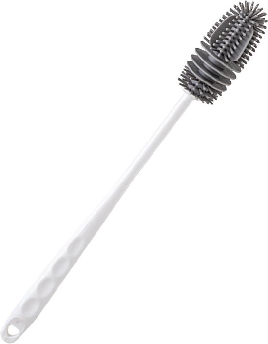 Long bottle brush with holder, silicone bottle brush with long handle, no scratch cup cleaner with long handle, BPA free, for cleaning sports bottles,