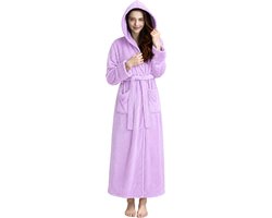 Long Hooded Robe for Women Luxurious Flannel Fleece Full Length Bathrobe Winter Warm Pajamas Shower Nightgown Light Purple X-Large