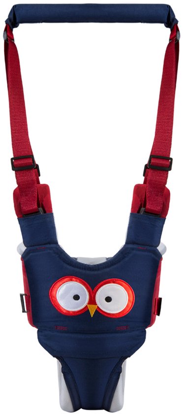 Loopgordel geschikt voor baby's, handbediende loophulp geschikt voor kinderen, verstelbaar geschikt voor peuters, blauwrood met uilmotief