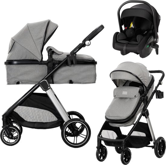 Lorelli Aspen Grey 3-in-1 Combi Kinderwagen incl. i-Size Autostoel van Lorelli
