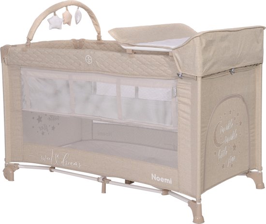 Lorelli Noemi Plus Fog Beige Star Campingbed Met Bodemverhoger 1008056-2217 van Lorelli