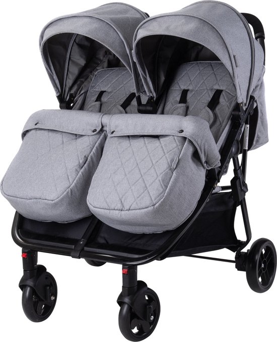 Lorelli Tweeling Kinderwagen incl. Luiertas - Dubbele Buggy - Twin Buggy - Duowagen - Duobuggy Cool Grey van Merkloos