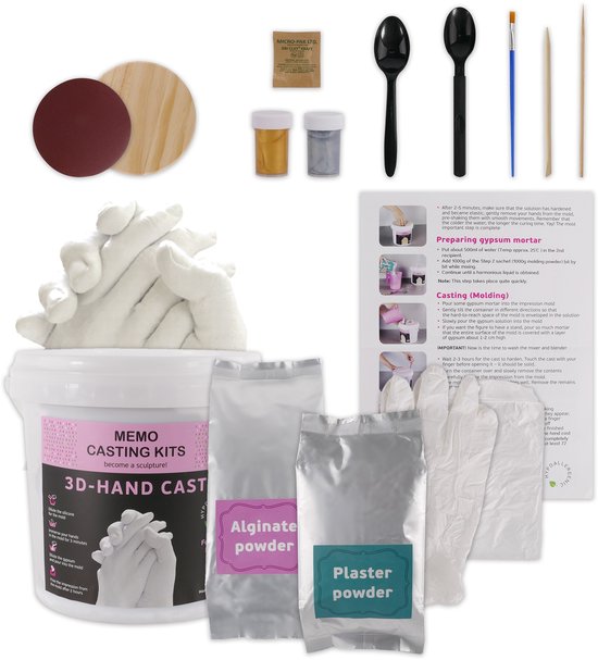 LotaHome - 3D Handafdruk Set - Gipsafdruk Set - 3D Casting - Handafdrukset - Handgietset - Voor Volwassenen, Koppels, Familie en Baby's - Gipsafdruk Handen voor Stellen - Geschikt voor 2 Handen - Babyhandjes - Complete Set - Decoratieve Accessoire van Merkloos