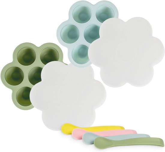 Loti Living Babyvoeding Bewaarbakjes Set - Set van 2 inclusief 4 stuks babylepels - Diepvriesbakjes - Vriezer Bakjes – BPA Vrij Siliconen Babyvoedingsaccessoires van Merkloos