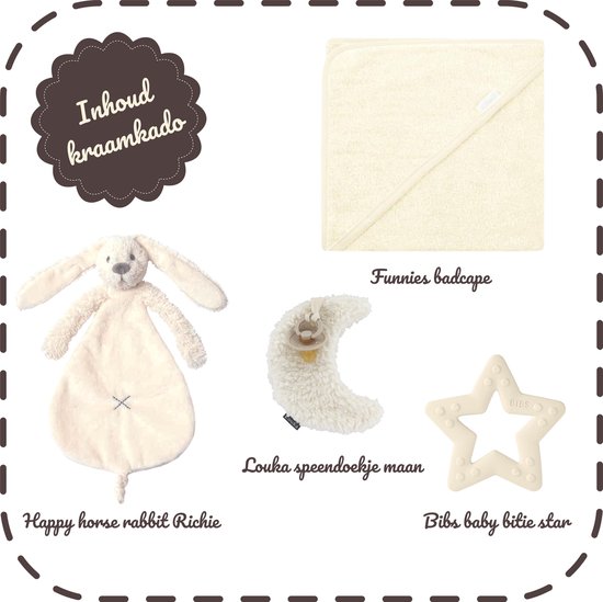 Louka Kraamkado crème - luxe kraambox met kraamcadeaus Happy Horse - BIBS - Funnies - Louka - kraammand van Merkloos