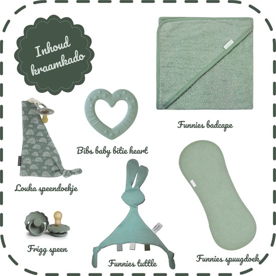 Louka Kraamkado groen - luxe kraambox met kraamcadeaus BIBS - Funnies - FRIGG - Louka - kraammand van Merkloos