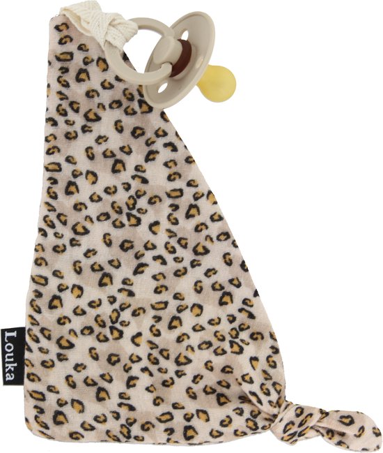 Louka Speendoekje driehoek panter licht - hydrofiel katoen - bruin - speenknuffel - excl. Bibs speen van Louka.