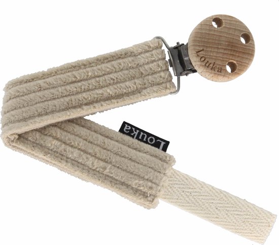 Louka Speenkoord brede rib beige de luxe - bruin - houten clip - speenketting van Nanabeebi