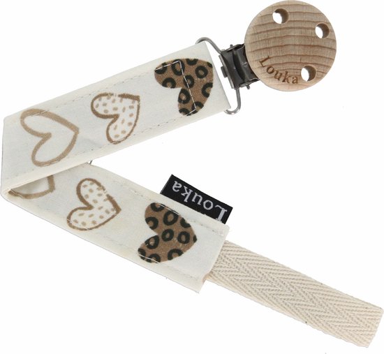 Louka Speenkoord harten bruin de luxe - houten clip - speenketting van Merkloos