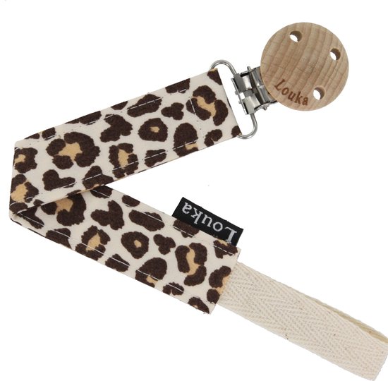 Louka Speenkoord panter de luxe - bruin - houten clip - speenketting van Merkloos