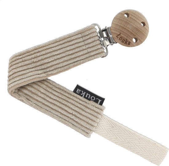 Louka Speenkoord rib beige de luxe - bruin - houten clip - speenketting van Merkloos