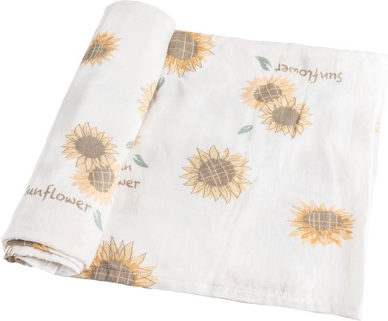 Louka swaddle zonnebloem - hydrofiel doek XL - 120x120 cm - 70% bamboe en 30% organic katoen van Merkloos