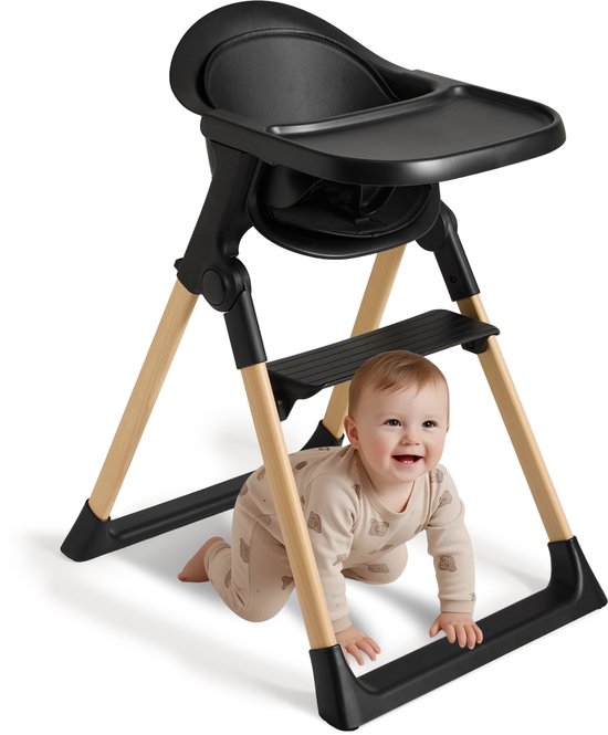 Love For Sleep Kinderstoel 3-in-1 – Meegroei Kinderstoel – Inklapbaar & Compact – Verstelbare Voetensteun – Afneembaar Dienblad – Zwart