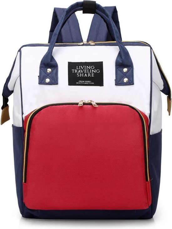 LTS / Living Traveling Share / Luierrugzak / Luiertas / Wit Rood Blauw / Family Bag / Daddy Bag / Mommy her Bag / Babyshower / Cadeau / Baby van LTS