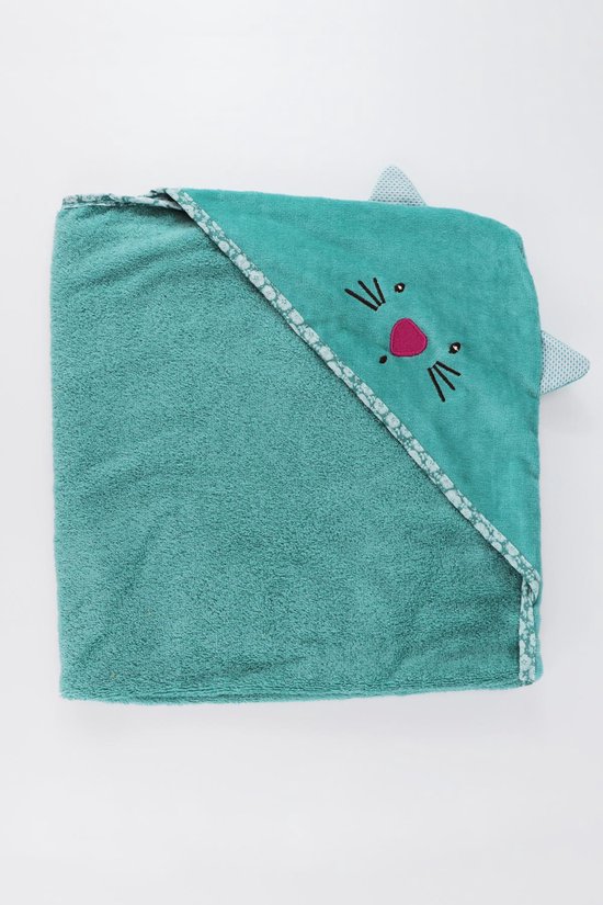 Lubna Home BADCAPE zact Katoen 80x80 cm Baby Badcape -Cat Green Handdoek BADCAPE