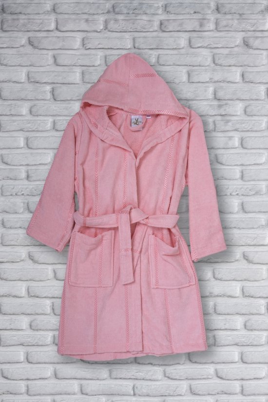 Lubna Home Kinderbadjas 2-4 jaar Zacht Katoen Kinderbadjas maat 98-104  POEDER ROZE UNISEX