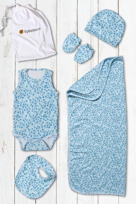 Lubna Home Pasgeboren Babysetje  5 Delige  0-3 manden 100%Gekamde Katoen- Net geboren Babyset 0-3 manden UNISEX-BLAUW van Merkloos