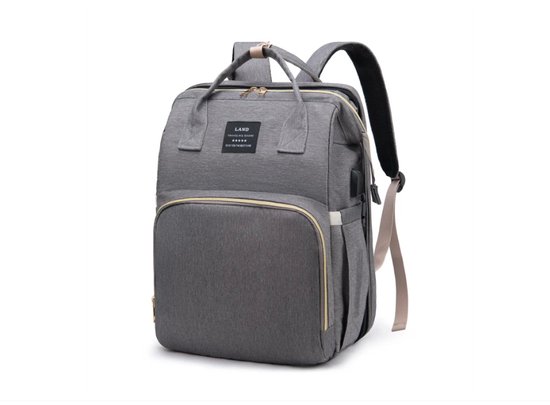Luier- en Verzorgingstas - Baby Rug Tas met bed - Reis Rugzak - Grote Capaciteit - Jongens en Meisjes - luier tas - verzorgingstas baby - Uitschuifbaar Verschoon/ Slaap bedje – baby bed - Grijs van $