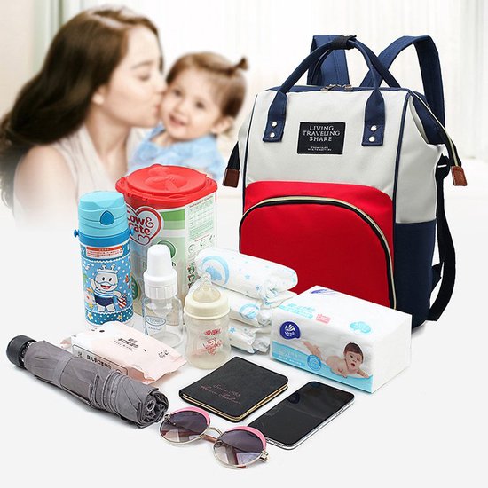 LUIER- EN VERZORGINGSTAS MULTIFUNCTIONELE BABY RUG TAS / BACKPACK - ROOD / WIT van Merkloos