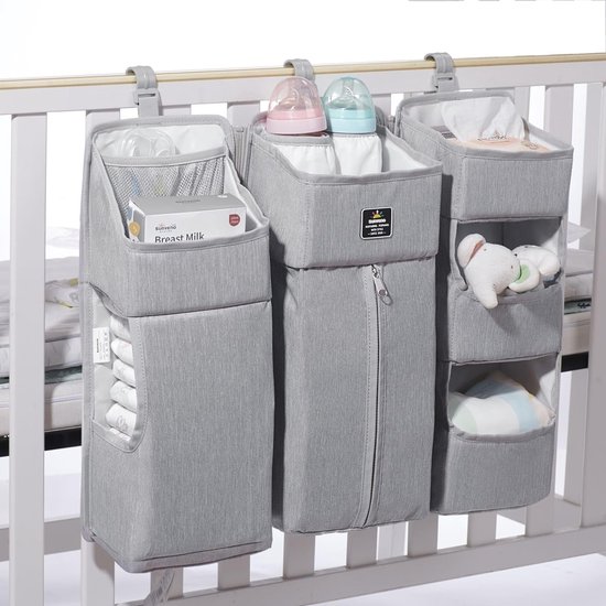 Luieropslag voor de kinderkamer babybed opslag luiers hangende mand luiertafel organizer voor luiers en luieraccessoires babyluier-organizer met uitneembare scheidingswanden grijs van Maliton