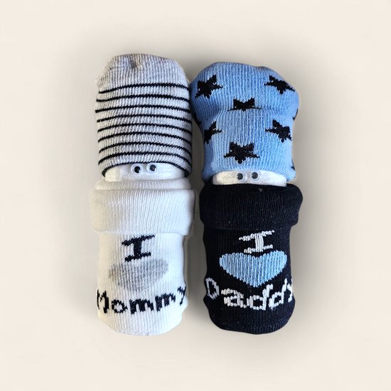 Luierpopjes Set – Budget Kraamcadeau met Luiers & Sokken – “I Love Mommy / I Love Daddy” van Nappysocks