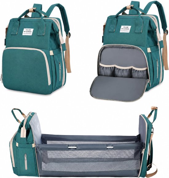 Luierrugzak voor baby's, reistas met draagbaar, grote capaciteit, multifunctionele luiertas, waterdicht, voor flessen, rugzak, Groen, Une taille, Casual