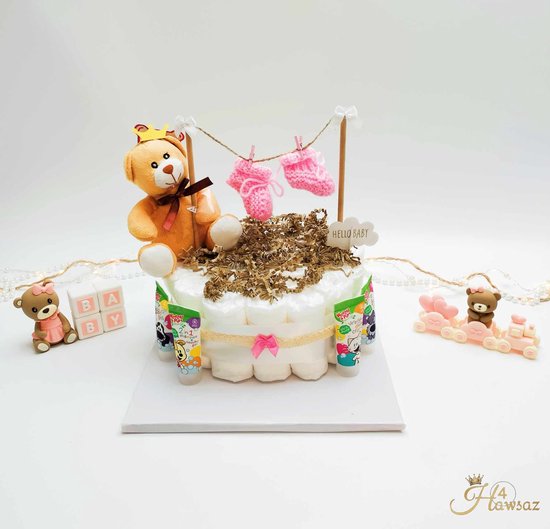 Luiertaart Blauw 31 stuks - kraamcadeau - Hawsaz.nl Cadeau -Originele Babycadeau's - 25 luiers new born 1 Laags - Babycadeau - Babygeschenkset - Babyshower - Babyverzorging - Baby knuffel van Luiertaart