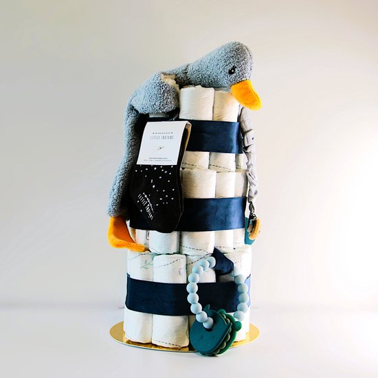 Luiertaart - Blauw - eend knuffeldoek - jongen - baby - geboorte - kraamcadeau - babyshower - boy - Pampers van Merkloos