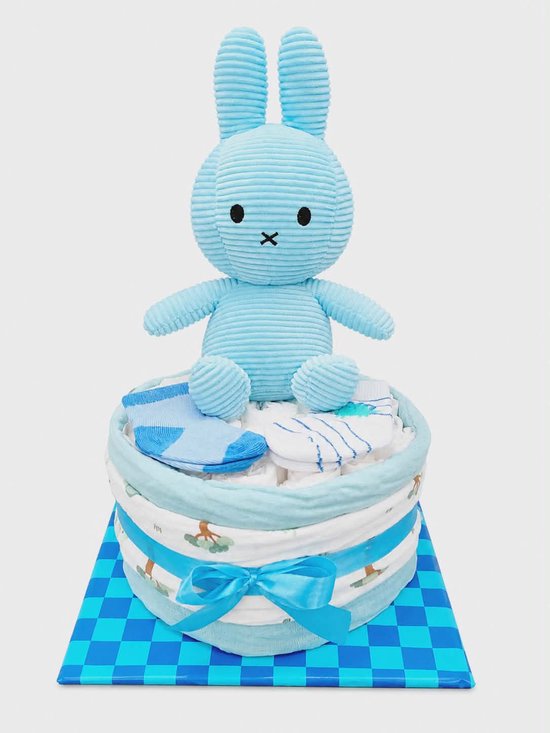 Luiertaart, blauwe knuffel , kraam cadeau , geschenk