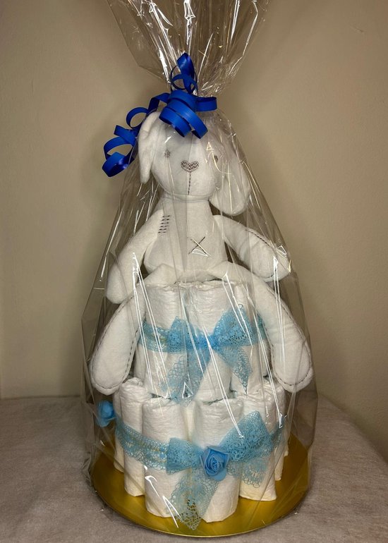 Luiertaart jongen - A-merk pampers, inclusief gratis cadeautje van Luiertaart