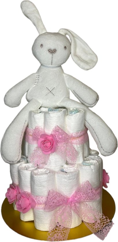 Luiertaart meisje - A-merk pampers, inclusief gratis cadeautje van Luiertaart