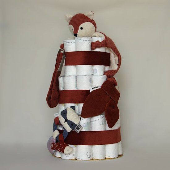 Luiertaart - Rood - bruin - vos knuffeldoek - gender neutraal - baby - geboorte - kraamcadeau - babyshower - jongen - meisje - boy - girl van Merkloos