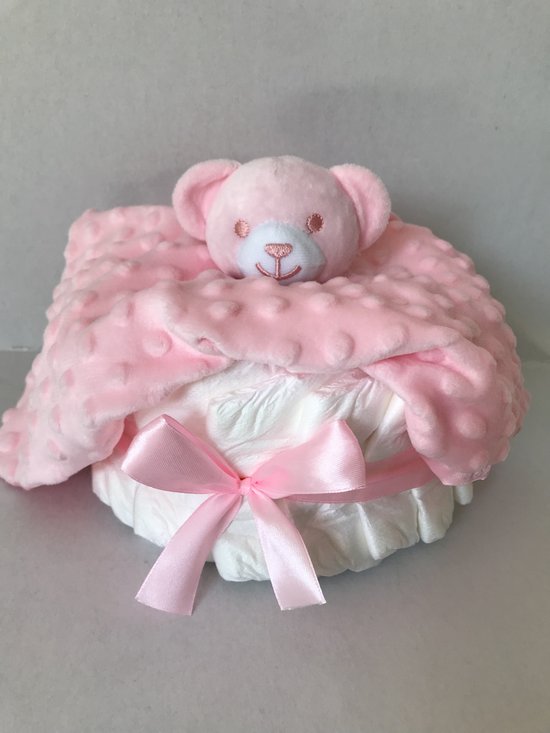 Luiertaart small meisje met knuffeldoekje| kraamcadeau - babyshower - kraamfeest van Luiertaart