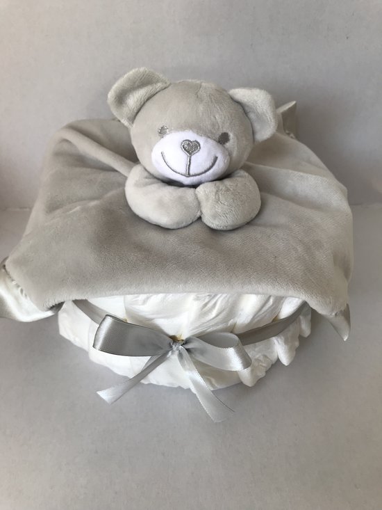 Luiertaart small neutraal met knuffeldoekje - kraamcadeau - babyshower - kraamfeest van Luiertaart