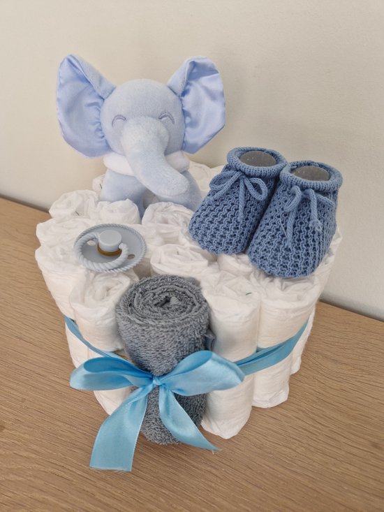 Luiertaart small rammelaar jongen- babyshower- kraamcadeau van Luiertaart
