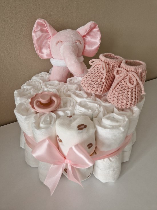 Luiertaart small rammelaar meisje - babyshower- kraamcadeau van Luiertaart