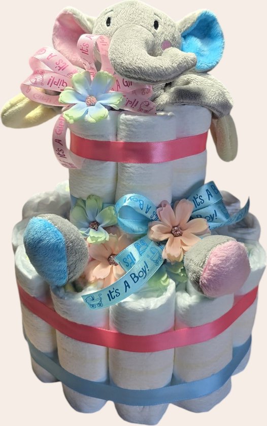 Luiertaart speciaal voor gender reveal - roze en blauw van Luiertaart