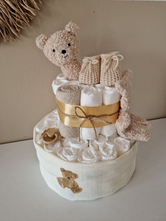 Luiertaart Teddy Bear Jollein Naturel, neutraal - babyshower - kraamcadeau van Jollein