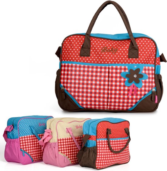 Luiertas - Baby Verzorgingstas Incl. Verschoningsmatje - Flessenhouder - Schoudertas hengsels - Blauw - Rood - Bruin van Merkloos