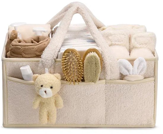 Luiertas - Luiermand - Luiermandje - Speelgoedmand - Luiermand voor Babykameraccessoires - Luier Organizer - Opbergmand voor babyluiers en doekjes - Organizerr - Kraamcadeau - Beige van Merkloos
