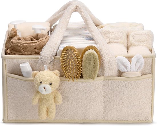 Luiertas - Luiermand - Luiermandje - Speelgoedmand - Luiermand voor Babykameraccessoires - Luier Organizer -Zwangerschapscadeaus -Met handvat- Opbergmand voor babyluiers en doekjes - Organizerr - Kraamcadeau -beige van Bianco Milano