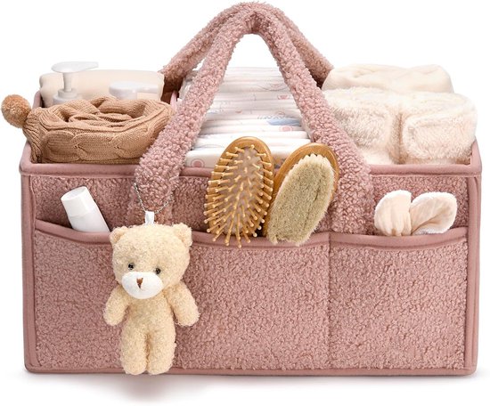 Luiertas - Luiermand - Luiermandje - Speelgoedmand - Luiermand voor Babykameraccessoires - Luier Organizer -Zwangerschapscadeaus -Met handvat- Opbergmand voor babyluiers en doekjes - Organizerr - Kraamcadeau -roze van Merkloos
