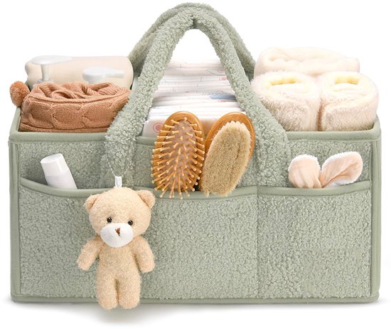 Luiertas - Luieropbergdoos - Opbergtas - Luieropbergdoos - Luiermand-organizer - voor aankleedtafel - opbergmand voor doekjes - cadeau voor babyshowers - auto-organizer - babykamer-organizer - draagbare opbergruimte - Groen