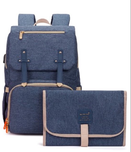 Luiertas - Luierrugzak - Jeans Style - Ergonomisch - Met isoleervakjes - verschoningsmat en melk (vloeistof) opwarmzakje USB - Waterproof - Veel opberg ruimte - Kan ook over de hendel van een koffer geschoven worden - Bevestiging voor aan kinderwagen van AdoLifestyle
