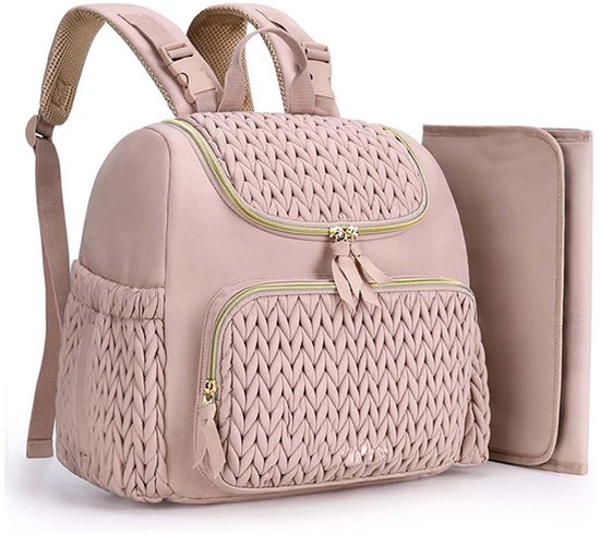 Luiertas-luiertas rugzak-luier organizer-2-delige set luiertas Kleine Luierrugzak Stijlvolle Babyreisrugzak met Geïsoleerd Vak, Verschoonmatje, Kinderwagenriemen - Roze - 37 x 14 x 30 cm van Merkloos